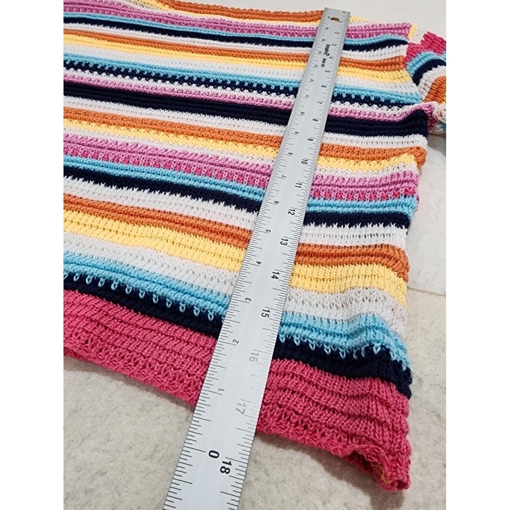 Striped Sweater Womens Large Multicolor Rainbow Boho Crochet open Knit Cropped - Picture 3 of 6